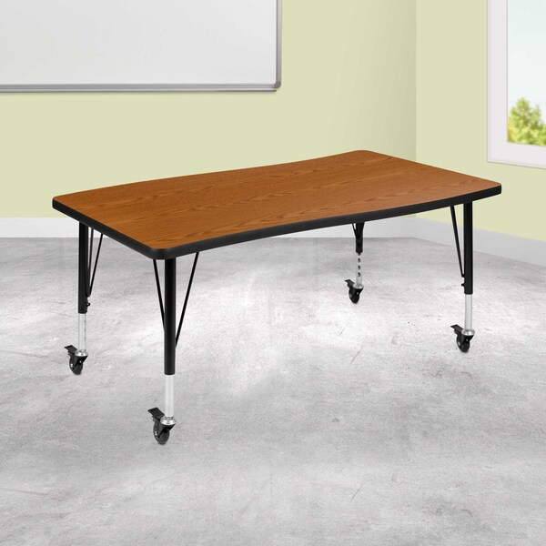 Flash Furniture Rectangle 28 W, 47.5 L, 25 H, Chrome, Laminate, Particleboard, Steel, Wood Grain XU-A3048-CON-OAK-T-P-CAS-GG - main